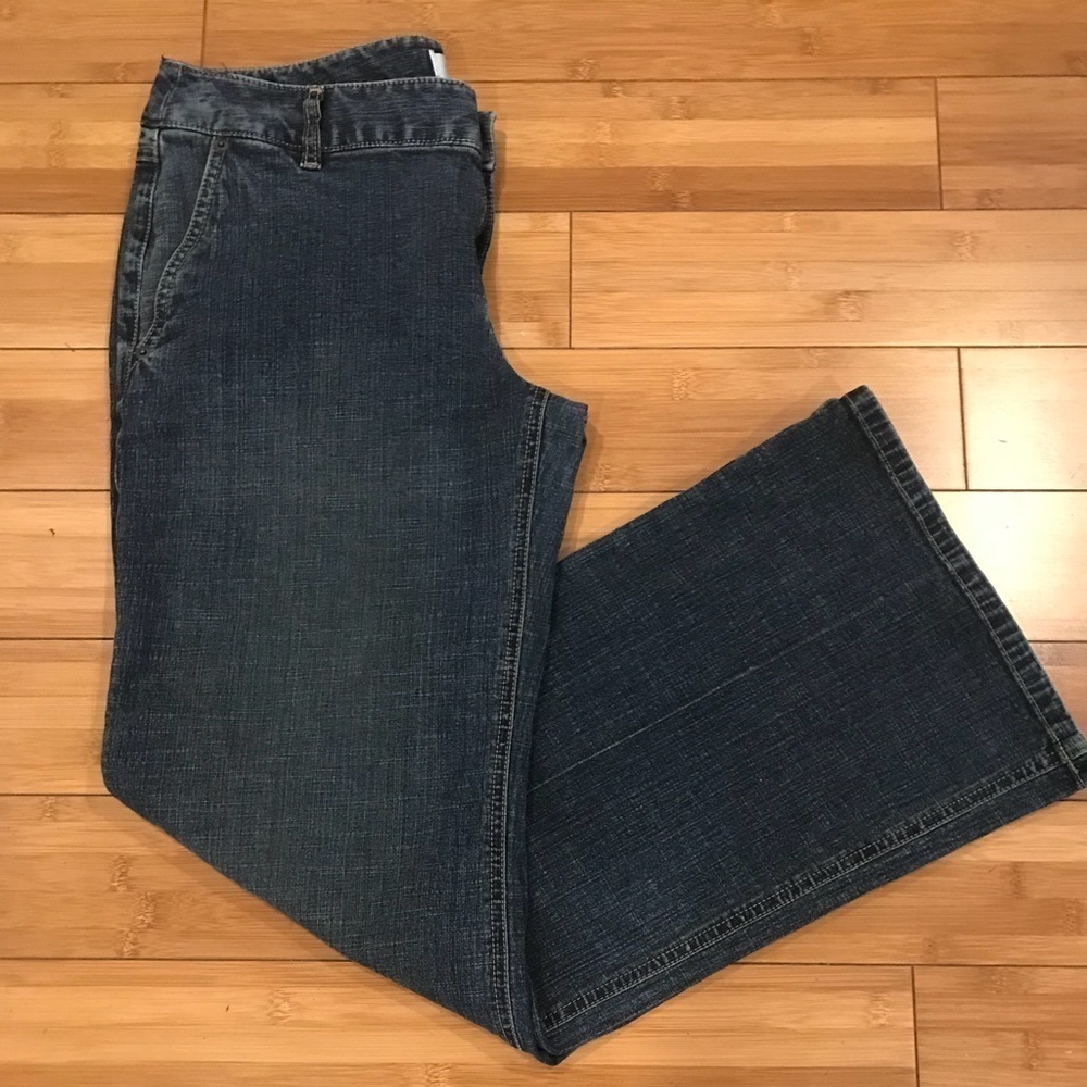 Loft modern flare denim jeans front pockets Sz 8